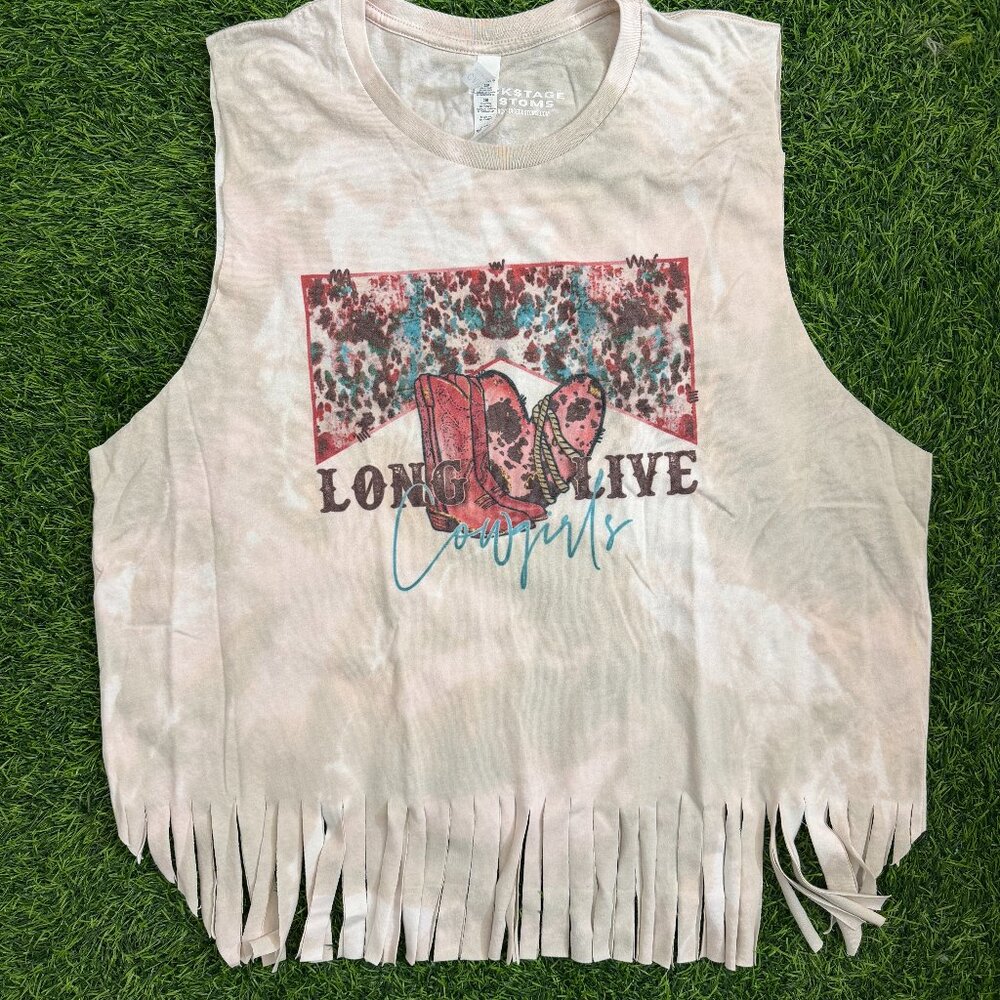 ⚫️ NOT PERFECT Long Live Cowgirls Bleached Fringe Tank